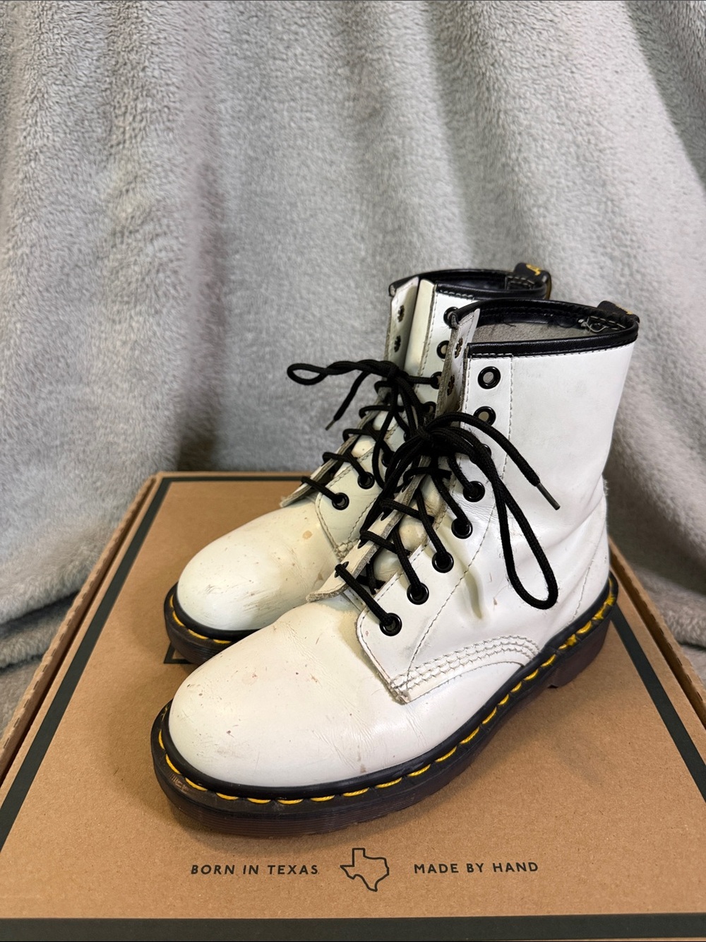 VINTAGE Dr. Martens White Combat Boots with Black Laces